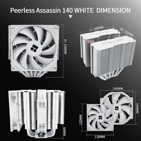 مبرد هواء Thermalright Peerless Assassin 140 أبيض لوحدة المعالجة المركزية، 6 أنابيب حرارية، مراوح PWM مزدوجة وأبراج مزدوجة، تبريد وحدة المعالجة المركزية بارتفاع 158 مم مع غطاء علوي، لـ AM4/AM5 وIntel LGA 1851/1700/1150/1151/1200 in Saudi Arabia