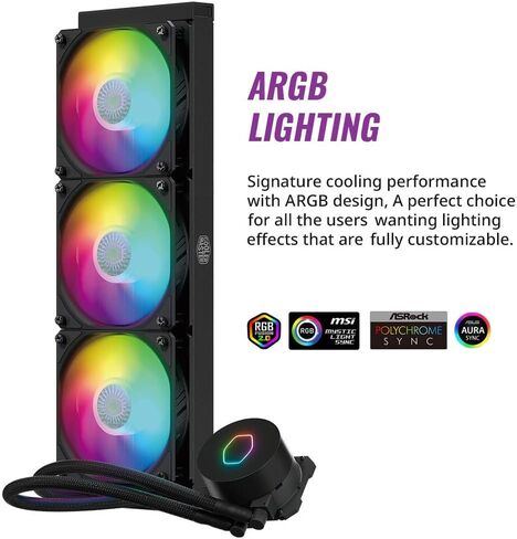 كولر ماستر ماستر ليكويد ML360L ARGB V2 مبرد سائل لوحدة المعالجة المركزية - أسود | دعم مقبس وحدة المعالجة المركزية Intel & AMD AM5، AM4، AM3 LGA1700، 1200، 2066، 1151 | مضخة الغرفة المزدوجة من الجيل الثالث | 360 ملم AIO ذات حلقة قريبة in Kuwait