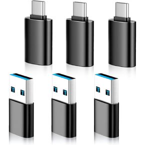 USB to USB C Adapter 6 Pack,【3*Type C Female to A Male Charger Converter】&【3*USB C Male to USB Female】 for MacBook Pro/Air, iPhone 15 Pro Max/15 Plus/15,14 13 12 Samsung Galaxy S24/S23/S22/S21 Black