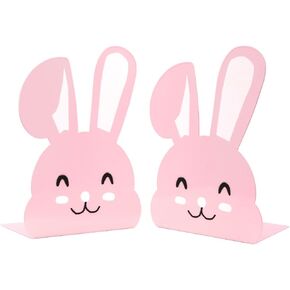Adorable Rabbit Bookends Cartoon Bunny Metal Book Ends Student Kid Bookends Office Desk School Library Decoration Bookshelf Book Organizer for Christmas Birthday Easter Back to School Gift (White)