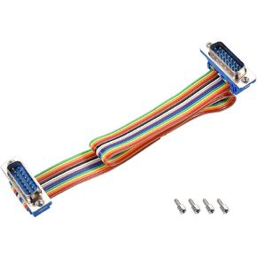uxcell IDC Rainbow Wire Flat Ribbon Cable DB15 Male to DB15 Male Connector 2.54mm Pitch 11.8inch Length