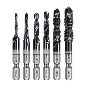 BGTEC Combination Drill Tap & Tap Bit Set, 6pcs（M3x0.5—M10x1.5）HSS M35 Ultra TiAlN Coating Coated Drill Tap Combination with 1/4" Hex Shank for Drilling, Tapping, Countersinking