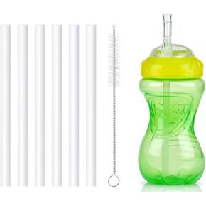 Reusable Replacement Straws Compatible with Nuby No-Spill Sippy Cup With Flex Straw 10 Oz-Bentgo Kids Water Bottle 15oz Straw Replacement-6 Straws And 1 Cleaning Brush