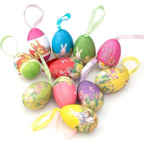 12Pcs Easter Eggs Hanging Tree Ornaments with Cartoon Rabbit Painting for Easter Decorations