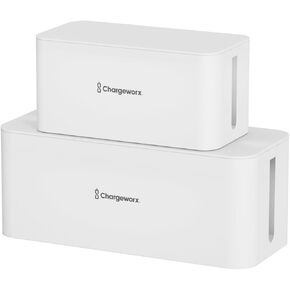 Cable Management Box, Cable Organizer Box - Hides Surge Protector, Power Strip - Great for Home Office, Floor Cable Management, Media Consoles - 2 Sizes: 1 Large & 1 Small