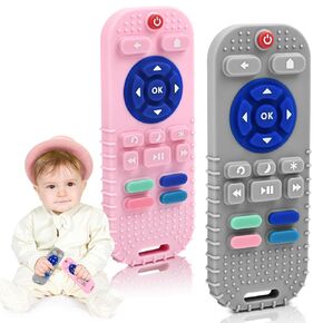 AiTuiTui Teething Relief Teethers Toys for Babies 3 6 9 12 Months Gifts, Silicone Teether Remote Control & Game Controller Sensory Bath Toys for 9 12 18 Months Newborn Infant Boy Girl Autism