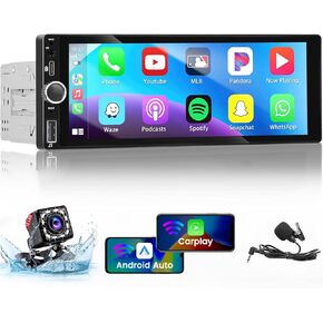Single Din Touchscreen Car Stereo Wireless Carplay Android Auto, Kxowkdbx 6.86 inch Car Radio with Bluetooth 5.0 Mirror Link FM,Car Audio Receiver with Backup Camera
