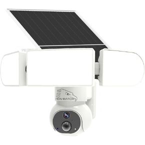 Solar PTZ Camera with Floodlight, Motion-Activated Recording/Notification/Siren/Floodlight, 2K Resolution, Hardwiring-Free, Two-Way Talk, HD Live View, WiFi, White, No Monthly Fee