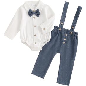 GOOCHEER Newborn Infant Baby Boy Clothes Suit Bowtie Dress Romper+Suspender Pants Overalls Gentleman Wedding Outfits Formal
