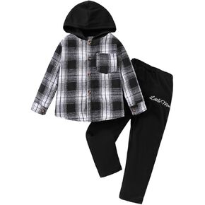 Toddler Baby Boy Clothes Plaid Long Sleeve Hoodie Sweatshirt + Pants 2pcs Fall Winter Boys Outfit Set