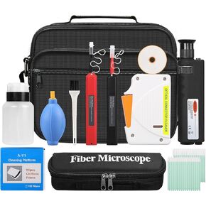 13 Piece kit Fiber Optic Cleaning Tool kit with 400x Optical Fiber Microscope Cleaner SC LC MPO Cleaning Pen 2.5mm 1.25mm MTP Interface Cleaning Box with Replace core Fiber Optic Cleaner kit