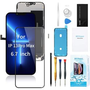 for iPhone 13 Pro Max Screen Replacement (6.7 inch) 3D Touch Screen Full Repair kit, Display Digitizer Assembly FHD with Waterproof Adhesive, Tools Set, Tempered Glass, Instruction