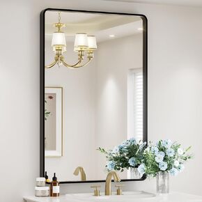 Bathroom Mirror Black Frame - 30x22 Inch Rectangle Wall Mirror Shatterproof with Safe Rounded Corner