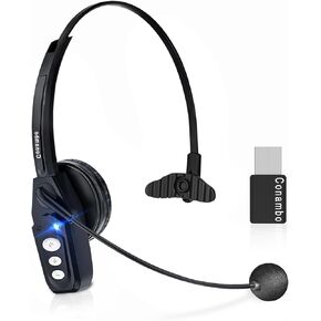 Conambo Bluetooth Headset V5.0, Trucker Bluetooth Headset with Noise Canceling Microphone & USB Dongle, Wireless Headset with Mic for Work Truck Driver Call Center Computer Office