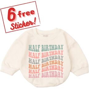 Half Birthday Outfit Baby Girls - 1/2 Way To One Boy 1st 6-12 Months Bubble Romper Short Sleeve Gifts Newborn Toddler
