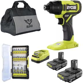 Buho Impact Driver Accessory Bundle - 18-Volt Cordless 1/4 inch Impact Driver (2) 1.5 Ah Batteries 18V Charger Impact Rated Driving Kit (30-Piece) Tool Bag