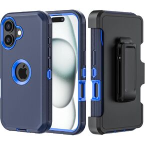 Phone Case for iPhone 16 Case,Heavy Duty Hard Shockproof Armor Protector Case Cover with Belt Clip Holster for Apple iPhone 16 6.1 5G 2024 Phone Case(Black)