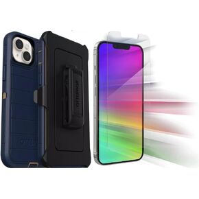 OtterBox Defender Series Case for iPhone 14 Plus (Only) - with Zagg Glass Elite Clear Screen Protector - Holster Clip Included - Microbial Defense Protection - Non-Retail Packaging - Black