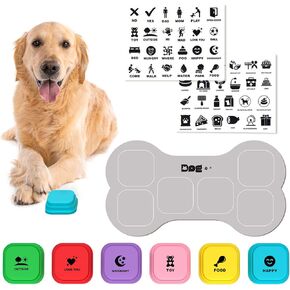 Voice Recording Button 6 Pcs, 30 Second Dog Talking Buttons for Communication, Recordable Voice Dog Training Buttons Buzzer with Anti-Slip Mat and 48 Scenes Stickers