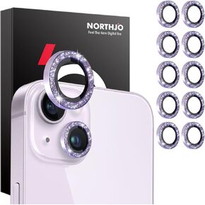 10-Pieces Camera Lens Protector for iPhone 15/15 Plus/iPhone 14/14 Plus, 9H Tempered Glass Camera Screen Cover Glitter Individual Metal Ring [Case Friendly]