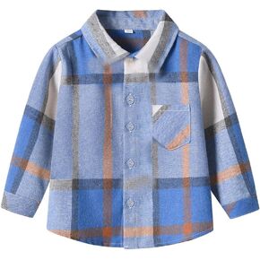 FYMNSI Baby Boys Girls Button Down Shirt Toddler Kids Flannel Long Sleeve Plaid Shirts Tees Tops Classic Casual Fall Clothes