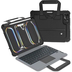 Nillkin Carry Go Keyboard Case for iPad Pro 11 inch (M4) 2024 with Handle, Rugged Case with Detachable Keyboard for iPad Pro 11, Magic Trackpad, 7 Colors Backlit, Camera Cover, Black