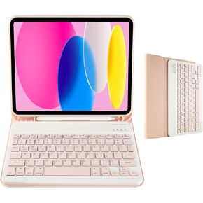 Keyboard Case for iPad 10th Generation 10.9 inch 2022(A2696/A2757/A2777), Slim Smart Keyboard Case with Detachable Bluetooth Keyboard and Pencil Holder for iPad 10th Gen
