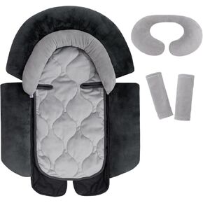 Bebamour Car Seat Head Support Infant 4-in-1 Soft Car Seat Insert Babybody Support & Strap Covers Set for Newborn Infant Toddler Car Seat Insert Cushion,Convertible Car Seat, Stroller (Black)
