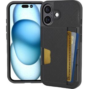Smartish® iPhone 16 Wallet Case - Wallet Slayer Vol. 2 [Slim + Protective] Credit Card Holder w/Kickstand - Drop Tested Hidden Card Slot Cover Compatible w/Apple iPhone 16 - Black Tie Affair