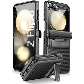 i-Blason Journey for Samsung Galaxy Z Flip 6 Case with Stand [Built-in Screen Protector] [Hinge Protection] Full-Body Rugged Shockproof Protective Phone Case for Z Flip 6 / Z Flip 5, Black