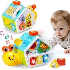 FS Baby Crawling Toys Activity Cube Snail with Music and Light, Bilingual Baby Phone Toys for Babies 6-12 Months, Tummy Time Toys for 1 2 3 Years Old Boys and Girls, 7 8 9 10 Month Old Baby Toys