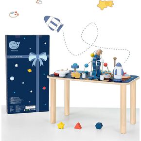 Wooden Activity Table, 8 in 1 Baby Activity Cubes for Kids, Toddler Sensory Table, Baby Standing Activity Center, Play Table with Stacking Toys, Bead Maze & Gears for 1 Year Old Boys Girls