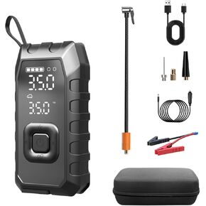 Tire Inflator Portable Air Compressor with Jump Starter, 150 PSI & 20000mAh Portable Air Pump with Twin Cylinder, DC 12V Electric Tire Pump with Emergency Light and Type-C Power Bank Charger