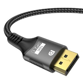 FDBRO 16K DisplayPort 2.1 Cable 16K@30Hz 8K@60Hz 4K@165Hz DP 2.1 Cord Male to Male Support HDR, 3D for PC, HDTV, Laptops, Gaming Monitor (Gray & Black, 6.6FT/2M)