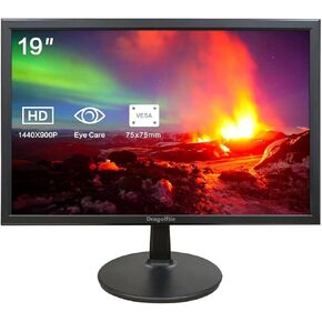 19 Inch PC Desktop Monitor 1440x900, Dual Built-in Speakers, 60Hz, 5ms, Computer Display Low-Blue Light LED Monitors, HDMI, VGA, VESA Mountable Business Screen, Black