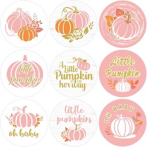 540 Pieces Little Pumpkin Baby Shower Stickers Pumpkin Candy Stickers Kisses Chocolate Labels Fall Theme Thanksgiving Envelope Seals for Sweet Girl Boy Baby Shower Party Favor Supplies (Pink)