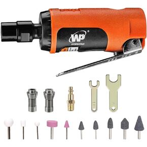 WORKPAD Mini Air Straight Die Grinder with 10-Pieces Air Die Grinder Stone Set，25000 RPM, Mini Pneumatic Tools, Equipped with 1/4-inch, 1/8-inch collets and 2 wrenches