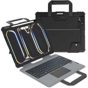 Nillkin Carry Go Keyboard Case for iPad Pro 13 inch (M4) 2024 with Handle, Rugged Case with Detachable Keyboard for iPad Pro 13, Magic Trackpad, 7 Colors Backlit, Camera Cover, Black