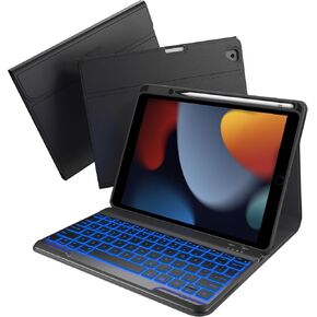 typecase Folio iPad 9th Generation Case with Keyboard 10.2 Inch - Backlit Detachable Slim Cover with Pencil Holder, Compatible with iPad 8th/7th Gen, Pro 10.5, Air 3rd Gen (Black)