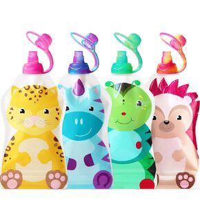 ChooMee SoftSip Baby Pouch Tops + SnakPack Reusable Food Pouches | Prevent Spills and Protect Child Mouth, Fill with Baby Food, applesauce and Other purees | 4 pk 5 oz + 4 SoftSip Swirl Colors
