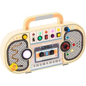 Montessori Wooden Busy Board LED Voice Recorder, Sensory Toys Light Switch, 5 Music Toggle switches Toy, Ideal Toddler Busy Board with 7 LED Light Montessori Toys for 1 2 3year Old