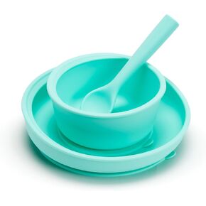 Munchkin® C’est Silicone!™ Feeding Set with Suction Bowl, Suction Plate and Spoon, Designed For Baby Led Weaning and Infant and Toddler Self Feeding, Silicone, Mint