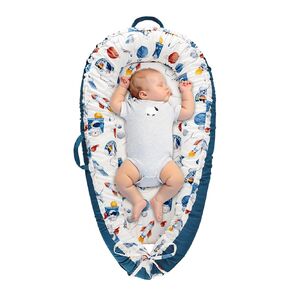 Baby Lounger Cover for Boys Girls, Reversible Baby Nest Cover, Adjustable Baby Lounger Replaceable Cover for Infant Newborn, Portable and Machine Washable, Cotton Blue Rocket Cover Only