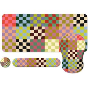 iLeadon Desk Mat for Keyboard and Mouse,4in1 Desk Mat Pad Set with Wrist Support,Ergonomic Wrist Rest for Computer Keyboard,Cup Coaster with Non-Slip Rubber Base for Home Office,Checkered