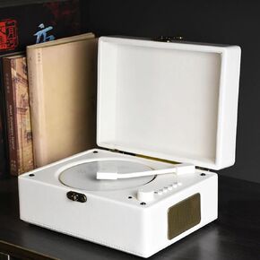 2024 New Wireless Bluetooth CD Player with Built-in Speaker and USB Playback Retro Design, Rechargeable Battery - Perfect for Music Lover (White)