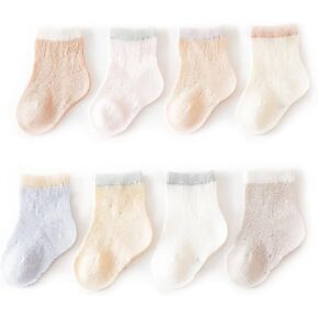 Toddler Socks for Girls Summer Mesh Socks 8 Pack Cotton Baby Socks Cute