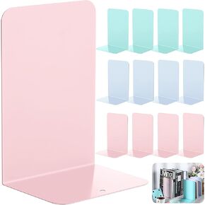 6 Pairs Metal Bookends Macaron Color Book Stopper for Shelves Office Book Holder Library Bookend for Heavy Books Desk Home Bookshelf School, Green, Pink, Blue