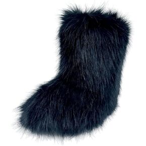 Women's Faux Fur Boots, Furry Fuzzy Mid Calf Snow Boots Y2k, Winter Warm Comfortable Fluffy Boots, Outdoor Indoor Flat Fur Shoes