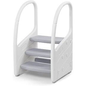 4 in 1 Toddler 3 Step Stool for Kids Standing Tower/Learning Tower/Helper Stool for Kitchen Counter, Bathroom Sink, Potty Training Stool with Handles and Non-Slip Pads-Grey White