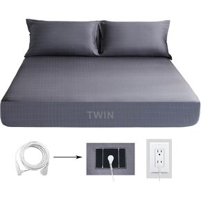 Grounding Fitted Sheet Silver Fiber Grounded Sheets Full Fitted Grounding Sheets for Bed Organic Cotton Earth Sheet with Cord (54"*75"*14",Grey)